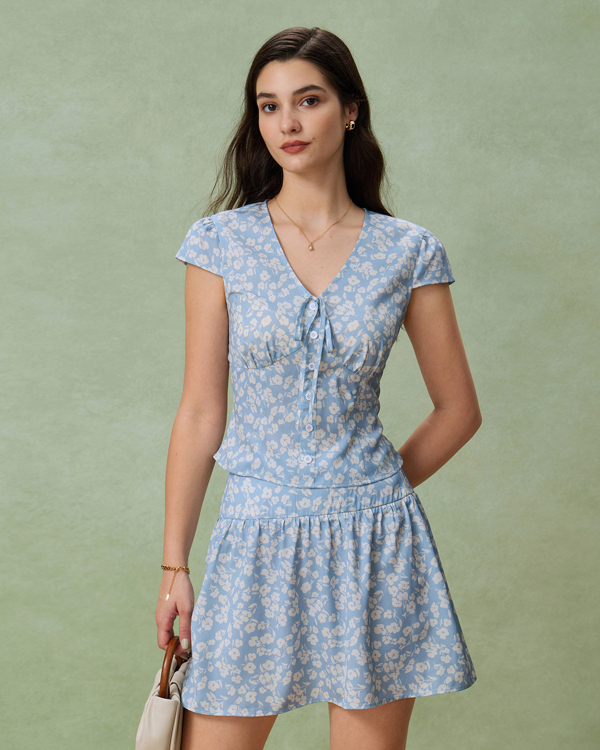 Falda Mini A-Line Floral Azul