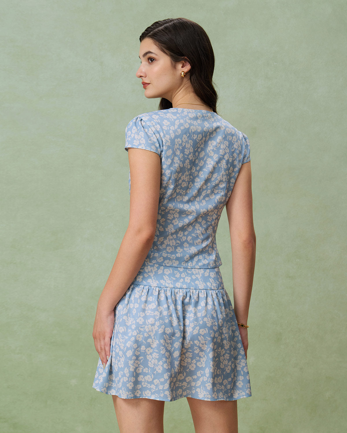Falda Mini A-Line Floral Azul