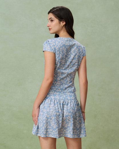 Falda Mini A-Line Floral Azul