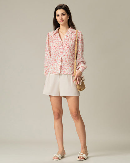 Camisa Ruchada Floral Roja