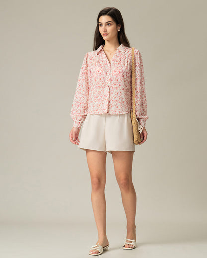 Camisa Ruchada Floral Roja