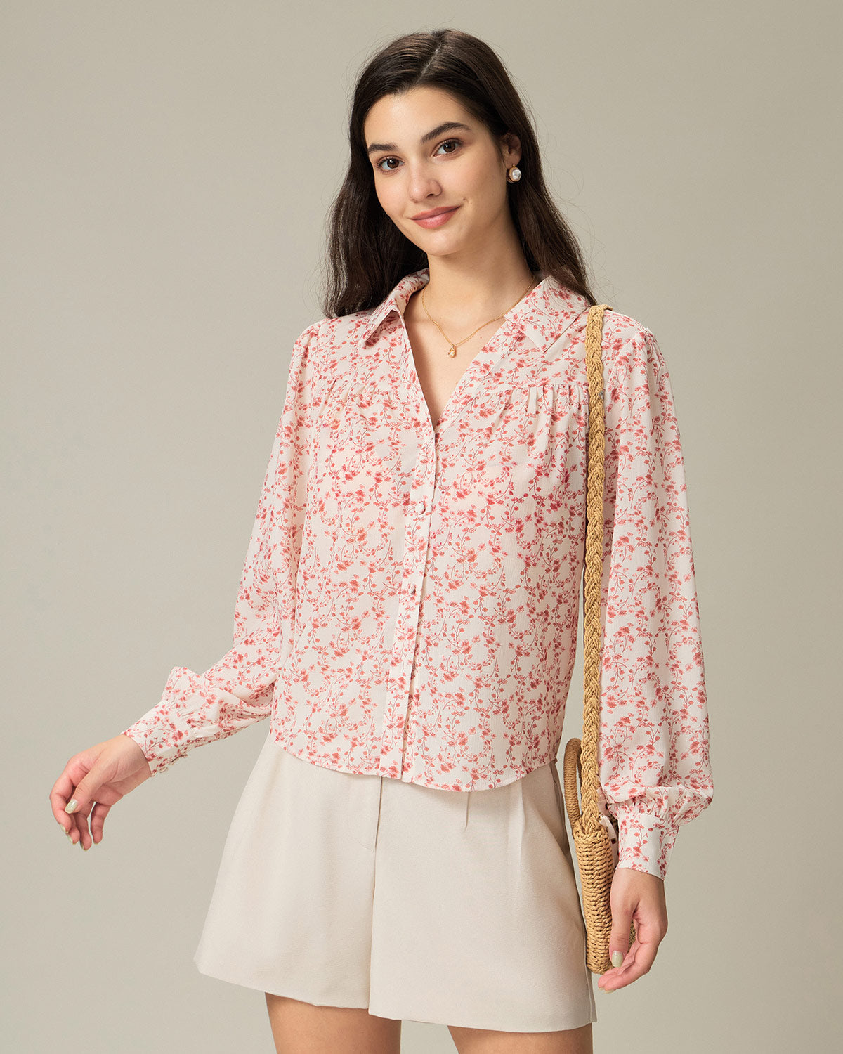 Camisa Ruchada Floral Roja