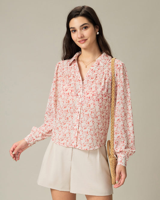 Camisa Ruchada Floral Roja