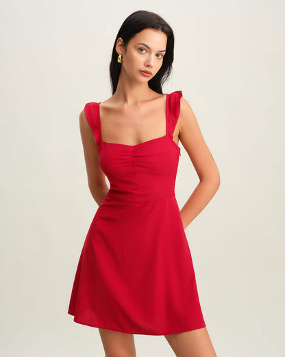 Vestido Mini Sin Mangas de Cuello Corazón Rojo