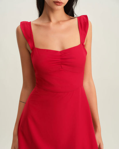 Vestido Mini Sin Mangas de Cuello Corazón Rojo