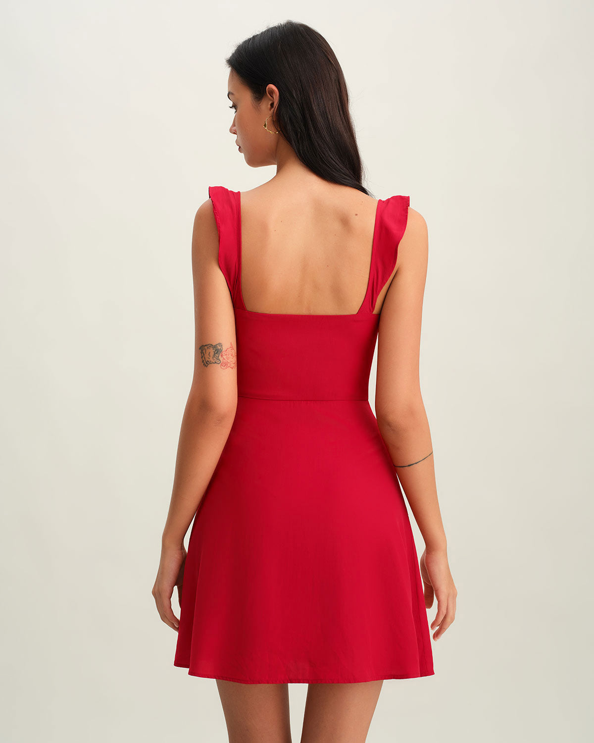 Vestido Mini Sin Mangas de Cuello Corazón Rojo