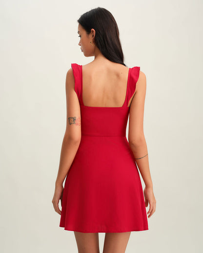 Vestido Mini Sin Mangas de Cuello Corazón Rojo