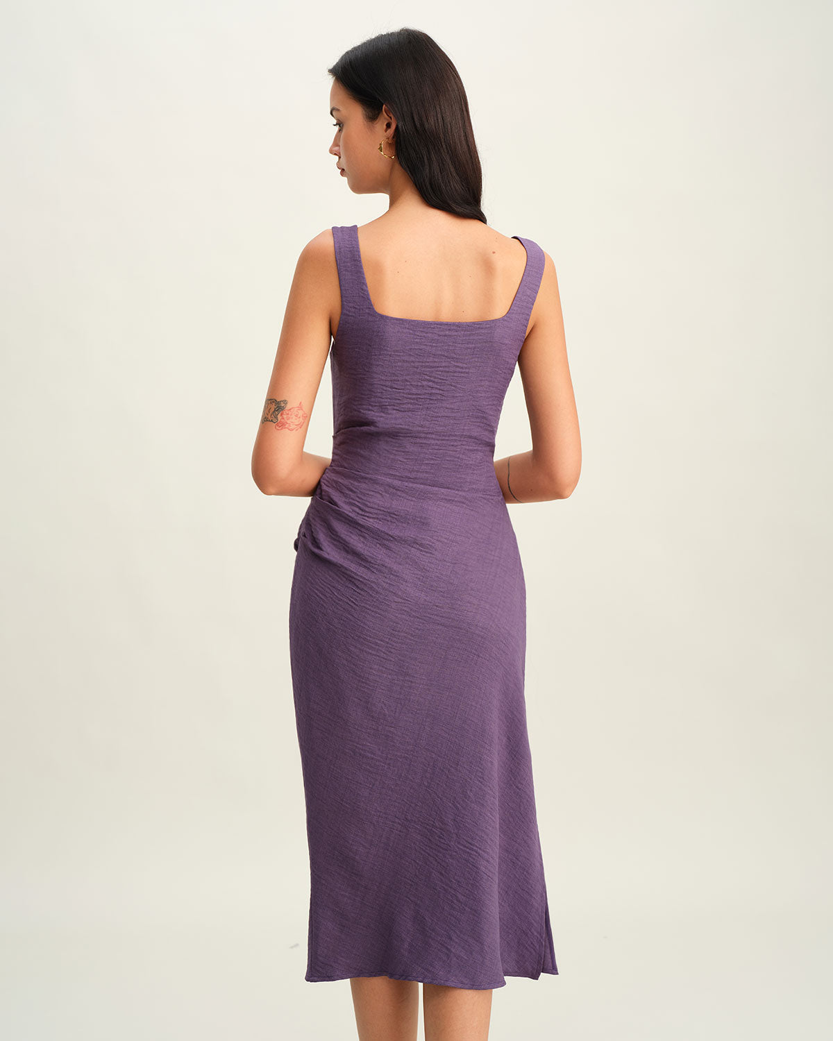 Vestido Midi Sin Mangas de Cuello Cuadrado Púrpura