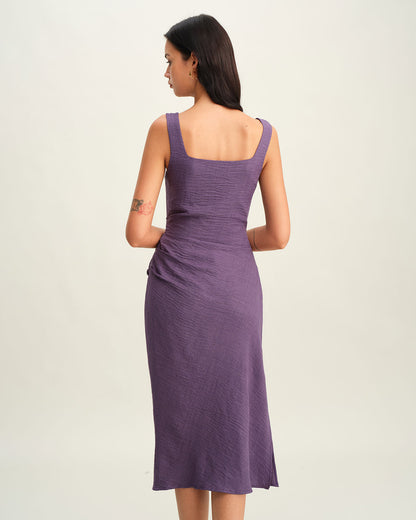 Vestido Midi Sin Mangas de Cuello Cuadrado Púrpura