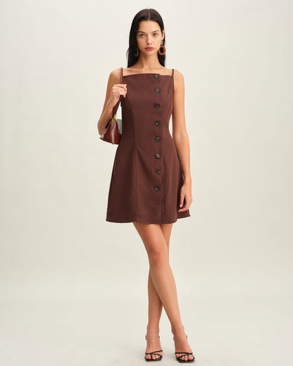 Vestido Mini de Slip Plisado en Marrón