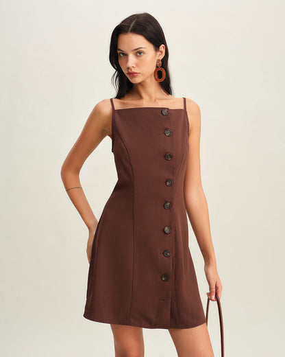 Vestido Mini de Slip Plisado en Marrón