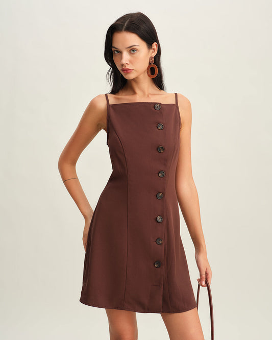 Vestido Mini de Slip Plisado en Marrón
