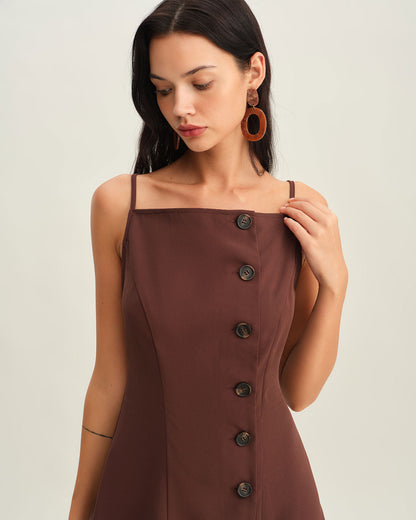 Vestido Mini de Slip Plisado en Marrón