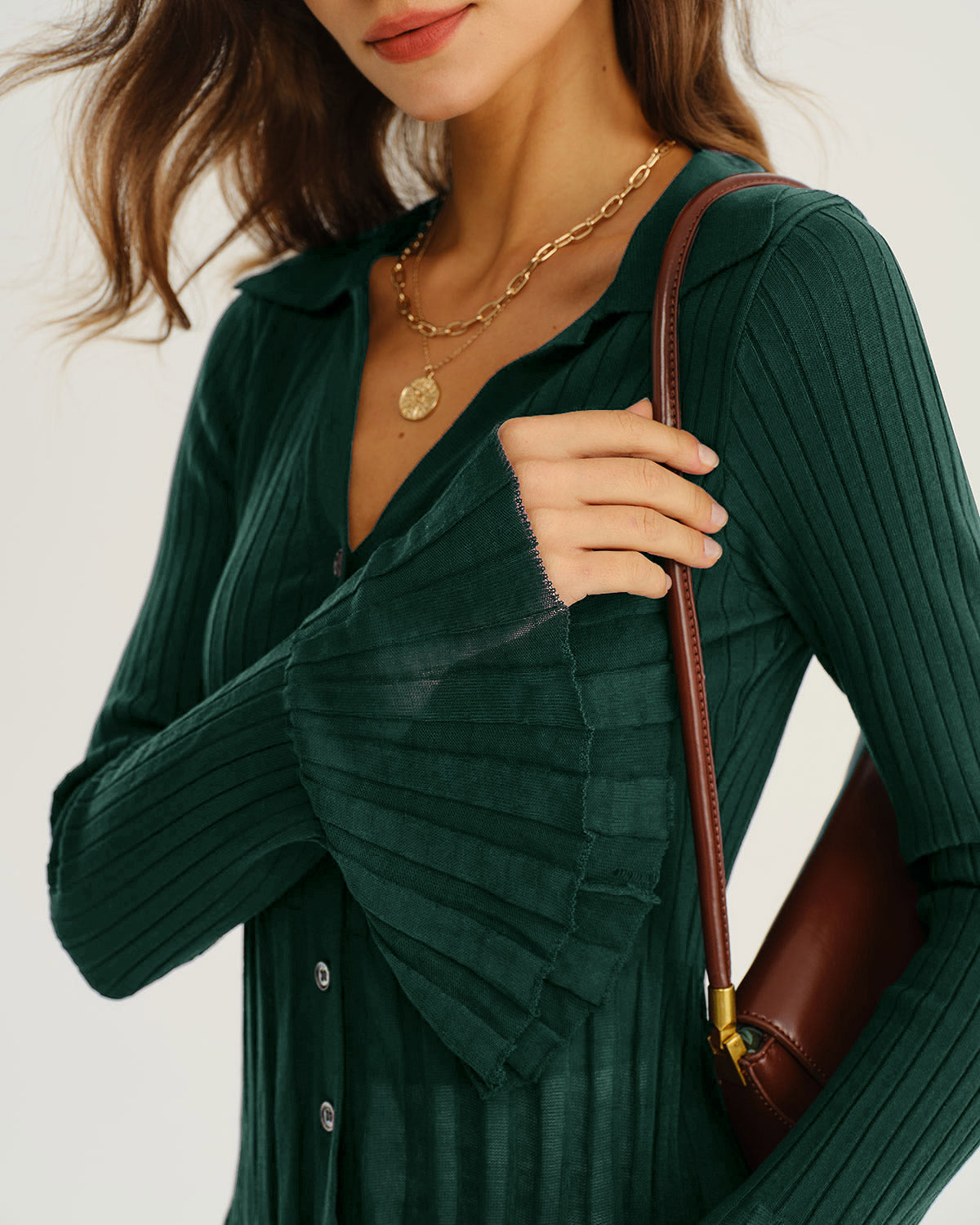 Cárdigan de Punto Verde con Cuello en V y Mangas de Campana