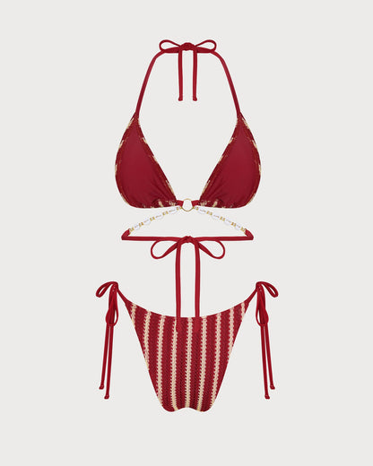 Conjunto de Bikini Contraste con O-Ring Rojo