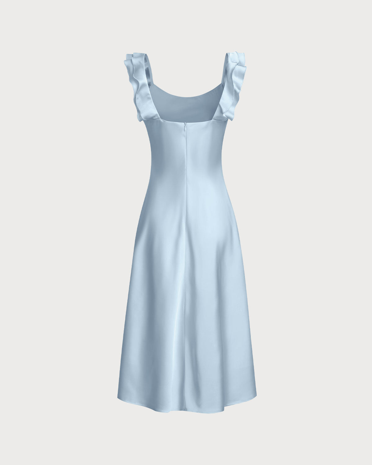 Vestido Midi de Satén con Cuello Cuadrado y Volantes en Azul