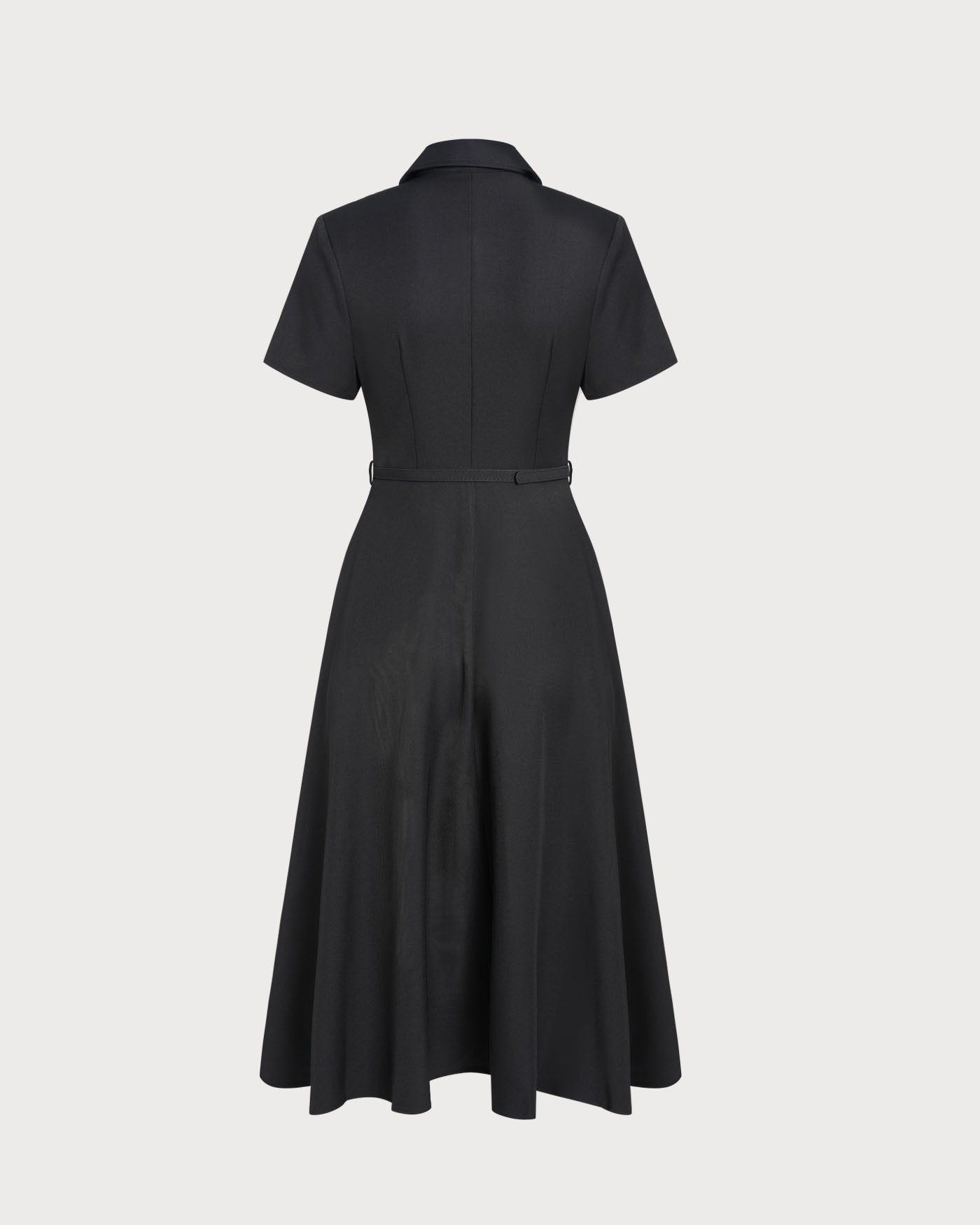 Vestido Midi Negro A-Line con Cinturón
