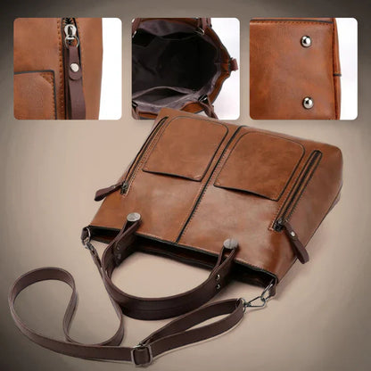 Amandine | Bolsa Tote Multi-Bolsillos Cuero Vintage