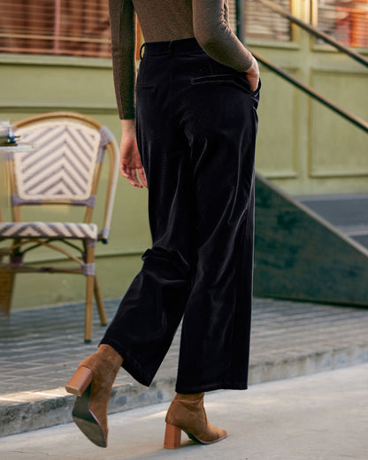 Pantalones Anchos Plisados de Cintura Alta Negros