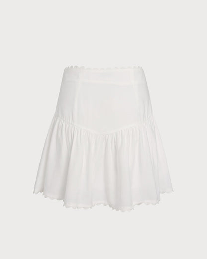Falda Mini Arrugada con Botón Blanca