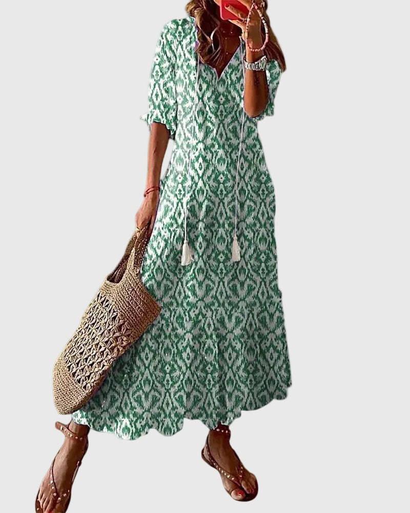 Flavie | Vestido Maxi Bohemio con Pompones