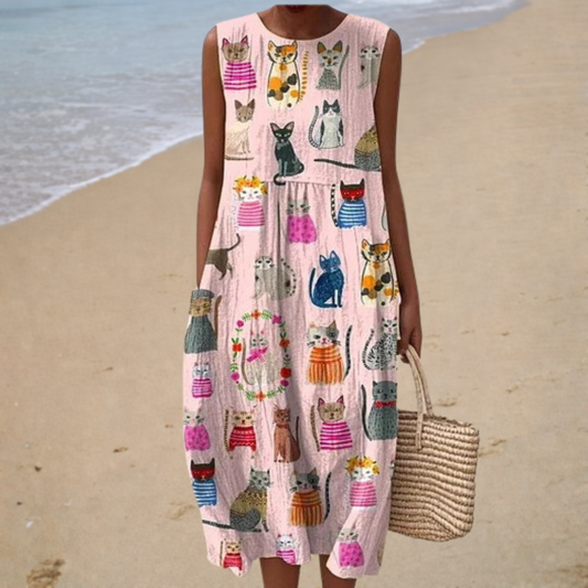 Chloé | Vestido Midi Impreso de Gatos