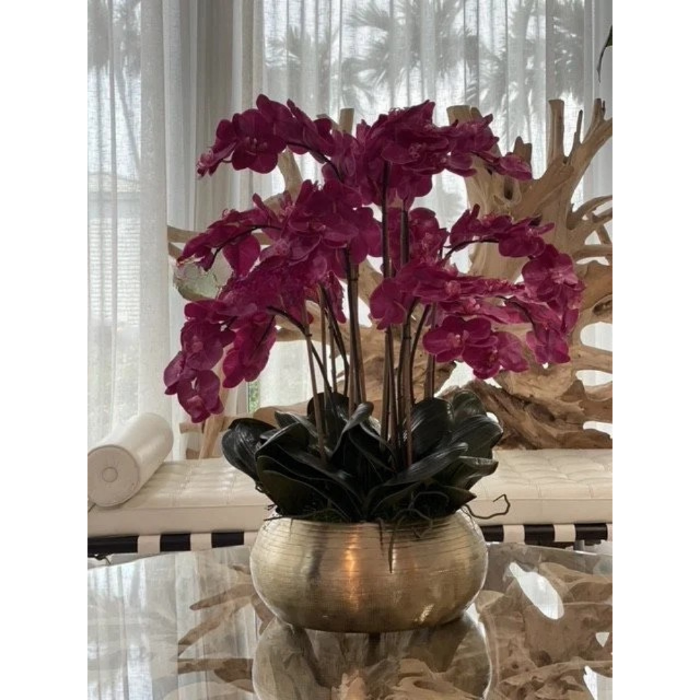 Orquídeas Phalaenopsis Rosadas en Tazón Bowie Dorado