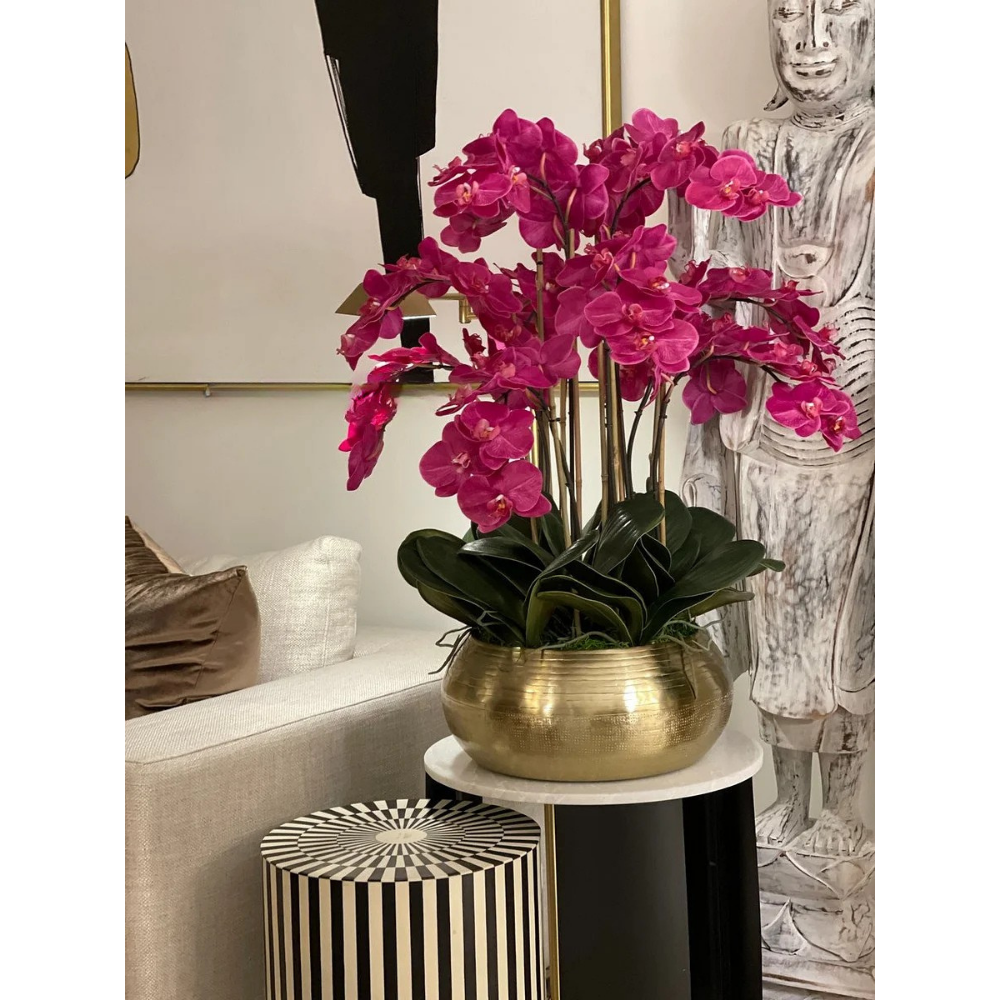 Orquídeas Phalaenopsis Rosadas en Tazón Bowie Dorado