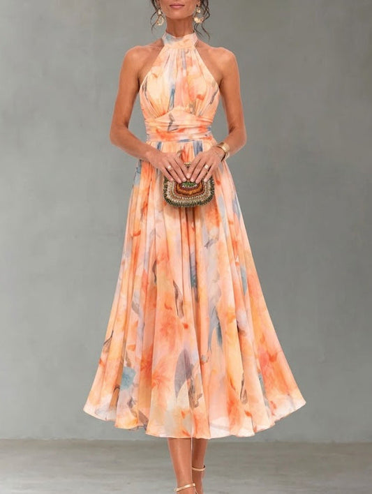 Aurora | Vestido con cuello halter y estampado acuarela