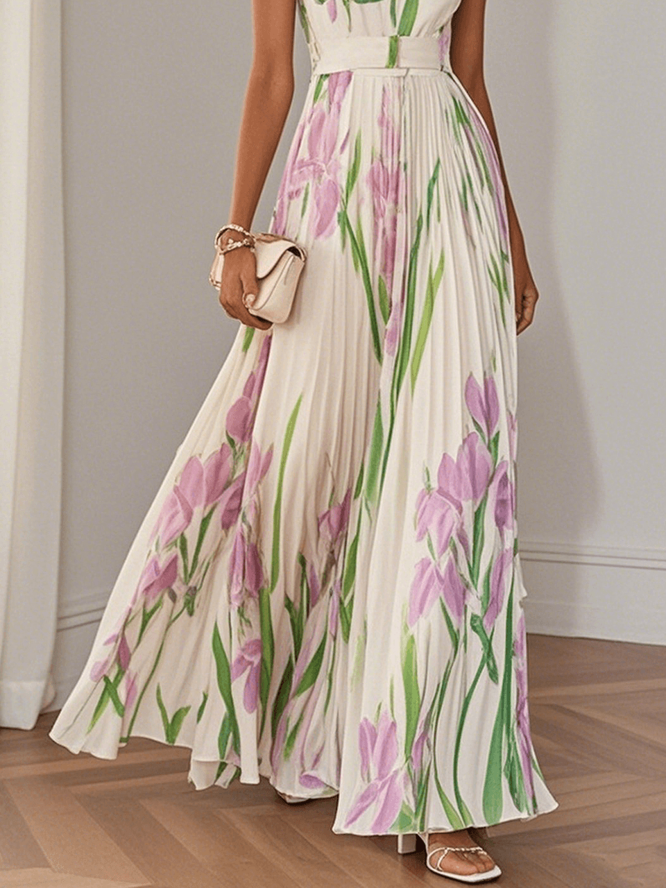 Yara™ - Vestido Maxi de Chiffon Plisado
