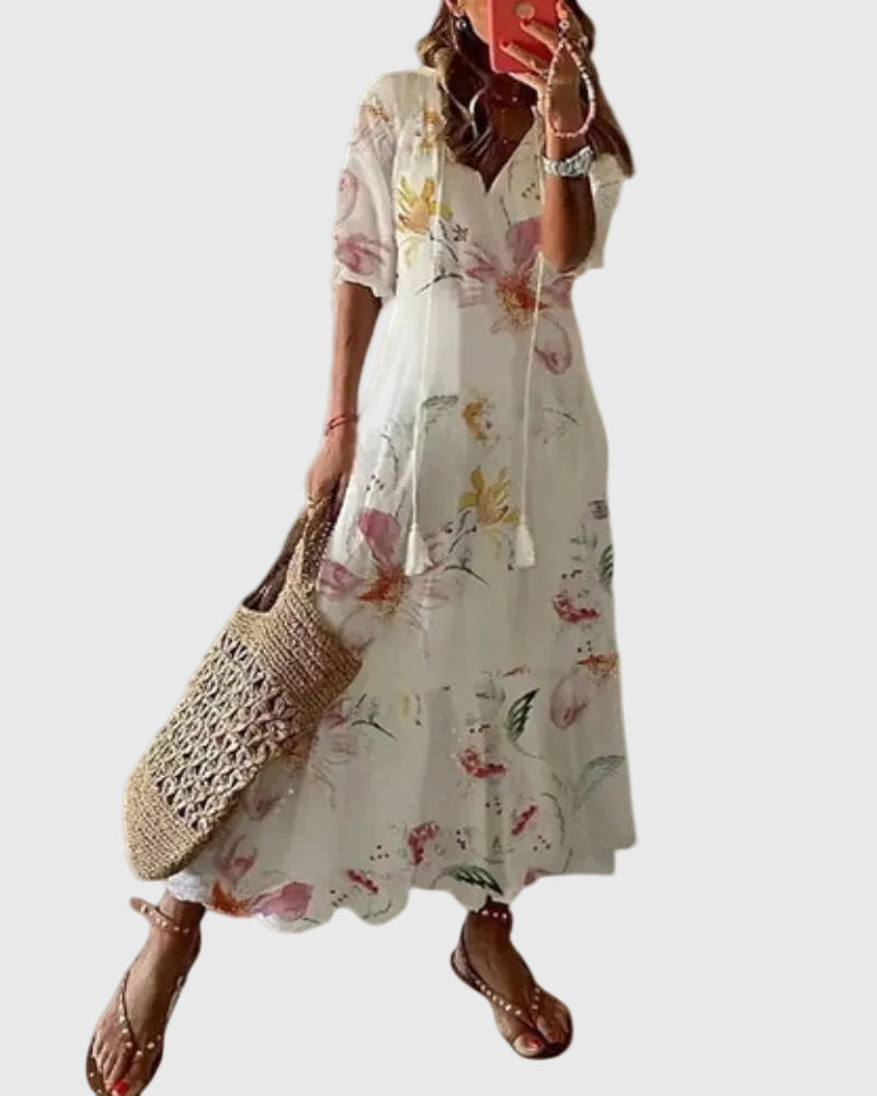 Flavie | Vestido Maxi Bohemio con Pompones