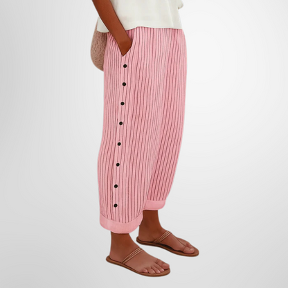 Rosalie | Pantalón Rayado Botonado Estilo Bohemio