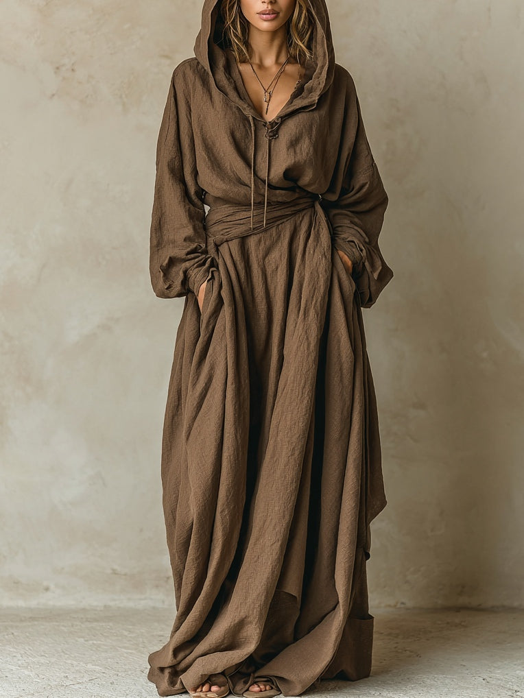 Aria | Vestido Maxi Con Capucha Fluido