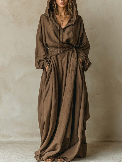 Aria | Vestido Maxi Con Capucha Fluido