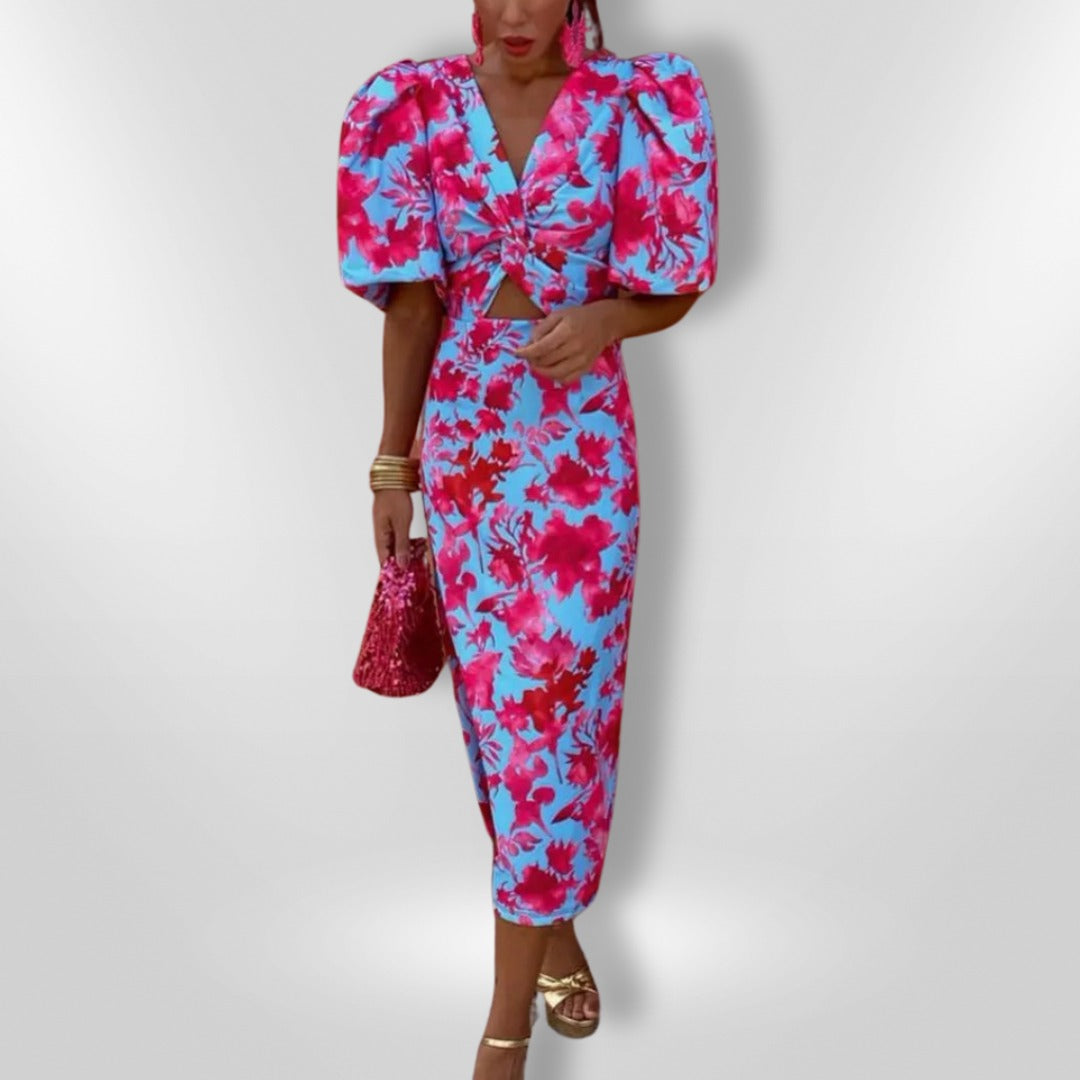 Noor™ - Vestido midi con mangas abullonadas