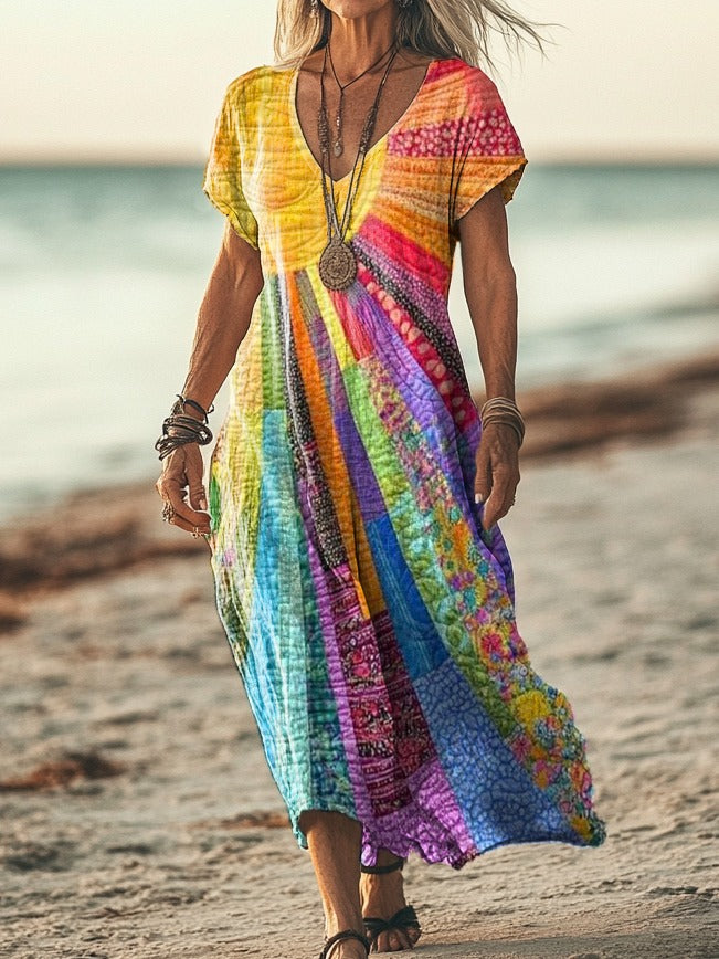 Héloïse | Vestido Impreso Patchwork Bohemio