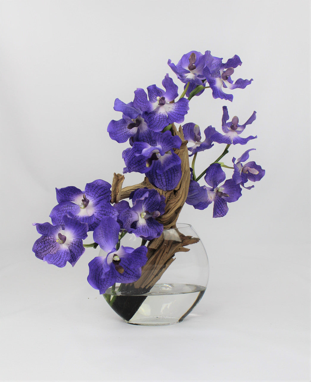 Arreglo de Orquídeas Vanda Moradas en Jarrón Lunar