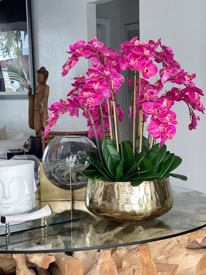 Arreglo de Orquídea Phalaenopsis Rosa en Maceta Dorada