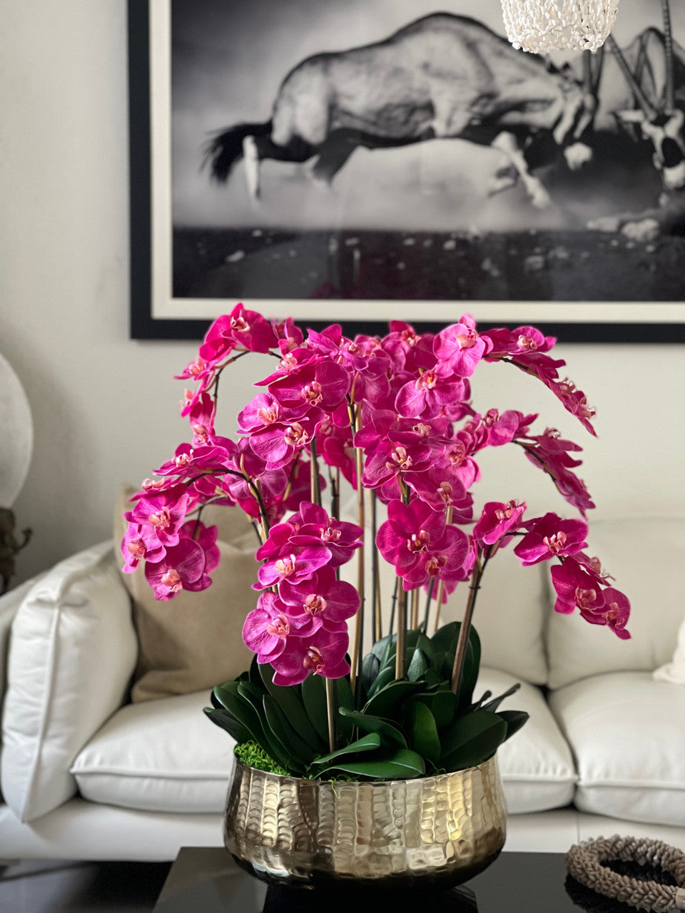 Arreglo de Orquídea Phalaenopsis Rosa en Maceta Dorada