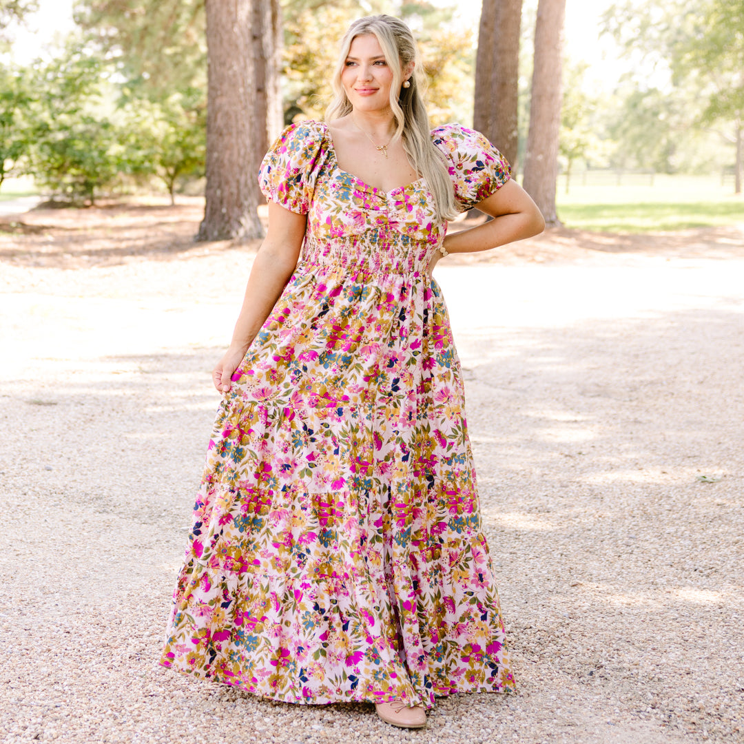 Vestido Brighter Perspective, Floral Beige