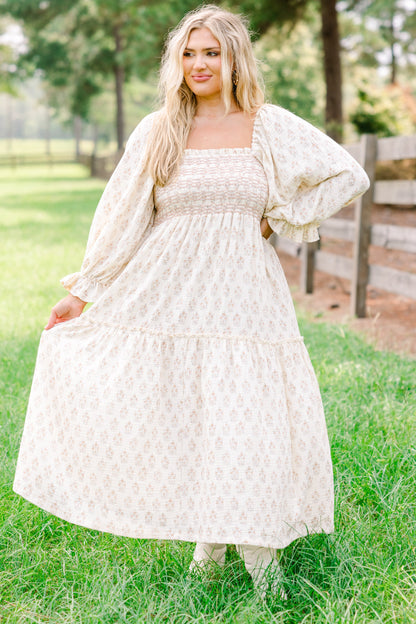 Maravilloso Vestido de Flores Silvestres, Crema