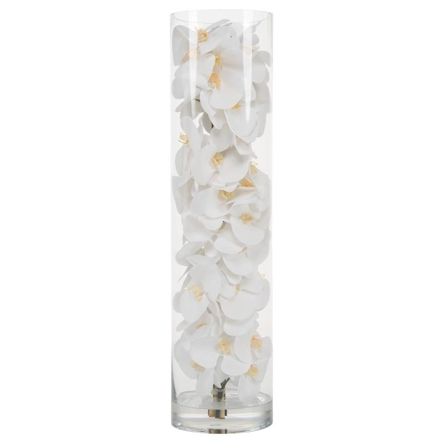 Arreglo de Orquídeas Phalaenopsis Blancas en Cilindro de Vidrio Soplado a Mano