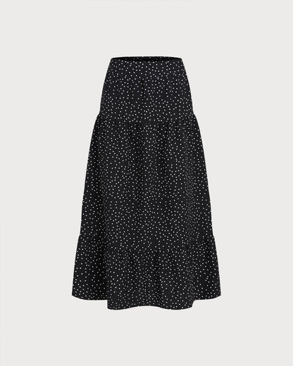 Falda Midi Arrugada con Lunares Negros