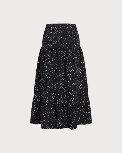 Falda Midi Arrugada con Lunares Negros