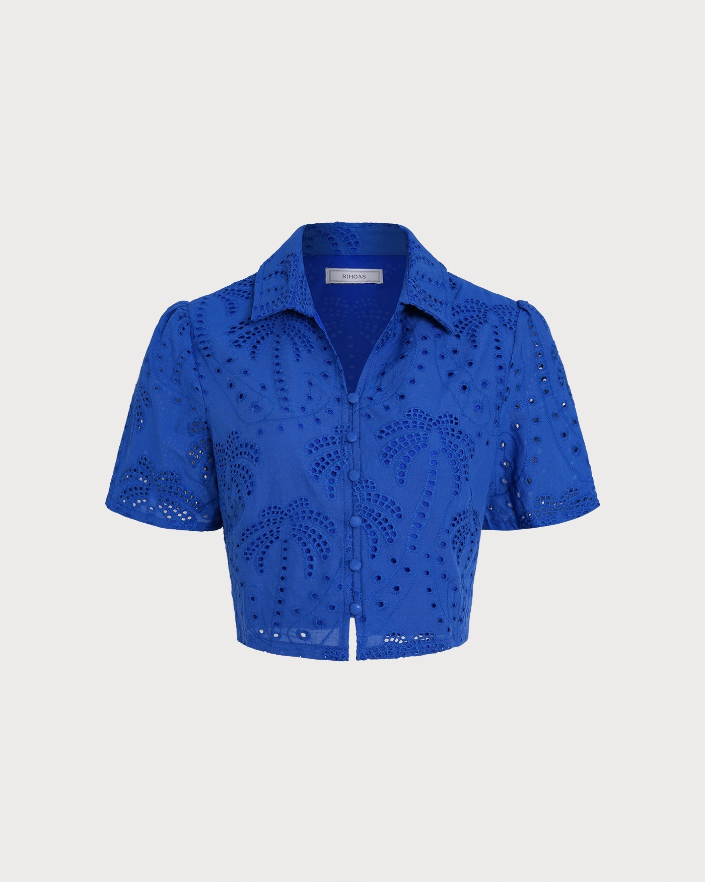 Blusa de Cuello con Botón Texturizado Azul