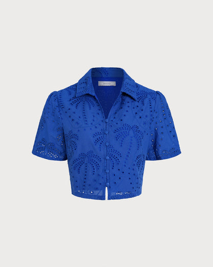 Blusa de Cuello con Botón Texturizado Azul