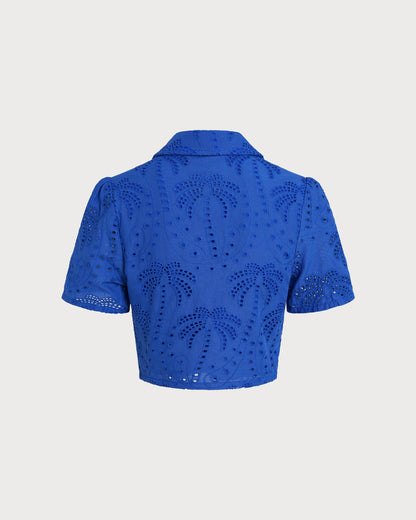 Blusa de Cuello con Botón Texturizado Azul