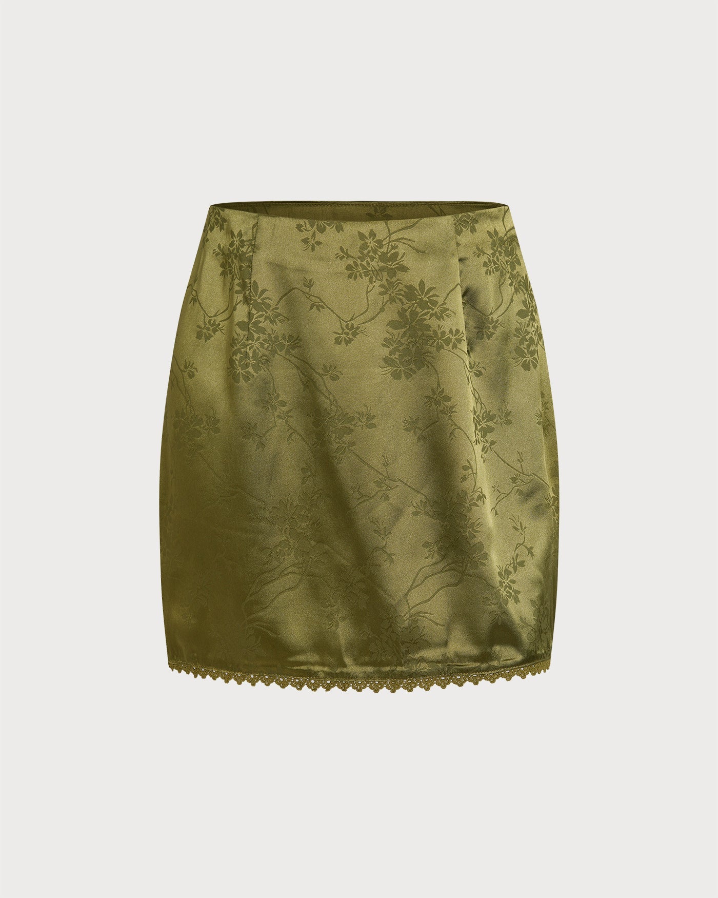 Falda Mini de Satén Floral Verde