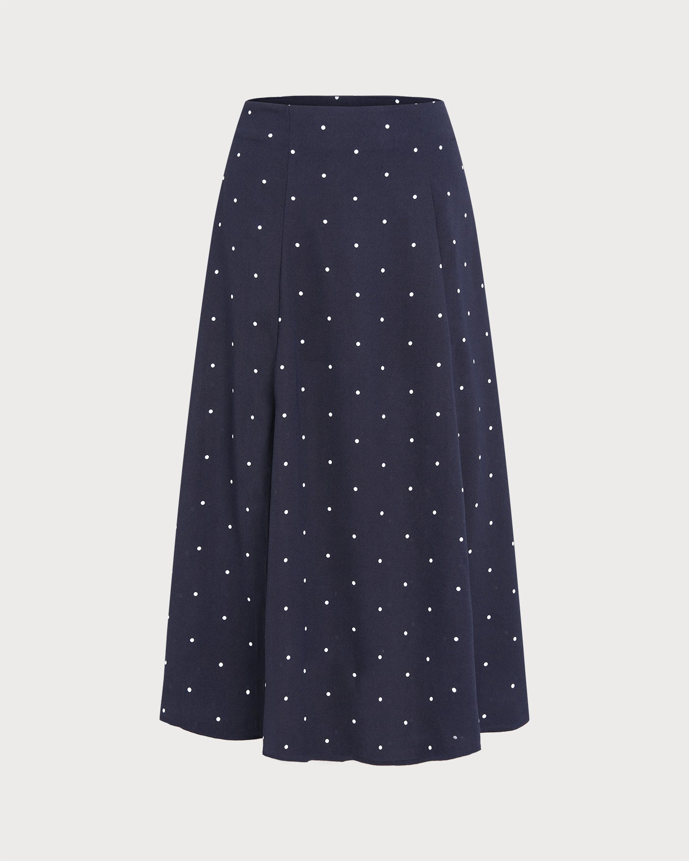 Falda Midi de Lunares con Corte en la Parte Lateral en Color Marino