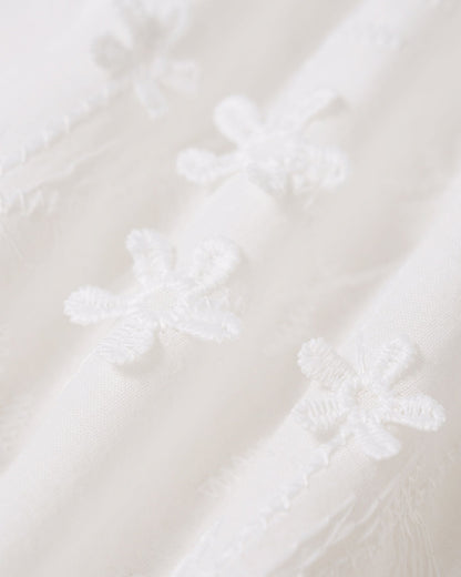 Vestido Midi Floral de Cuello Redondo Blanco